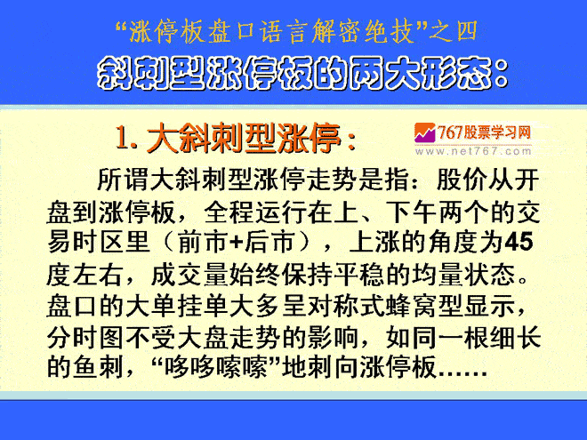 斜刺型涨停板呼两种形态 涨停板盘口语言解读绝技